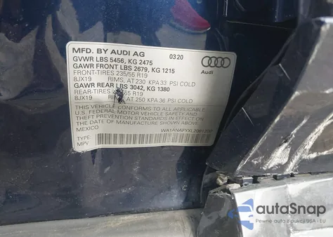 2020 Audi Q5 Premium 45 Tfsi Quattro S Tronic z USA, uszkodzony, nr VIN WA1ANAFYXL2081200